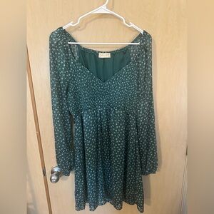 Altar'd State Green Floral Long Sleeve Dress